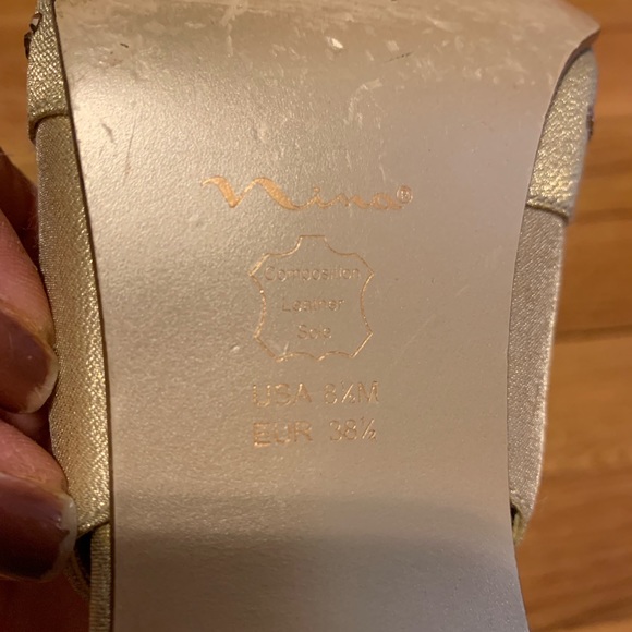 Gold Nina slingback, peep toe heels. - Picture 4 of 4